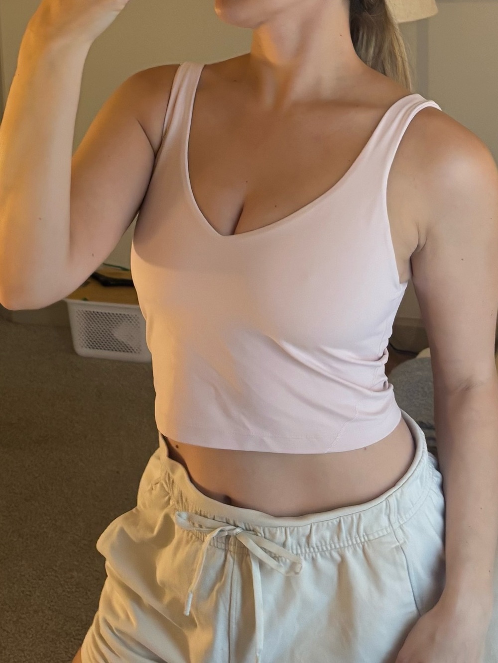 Light Pink V-Neck Crop Tank Top